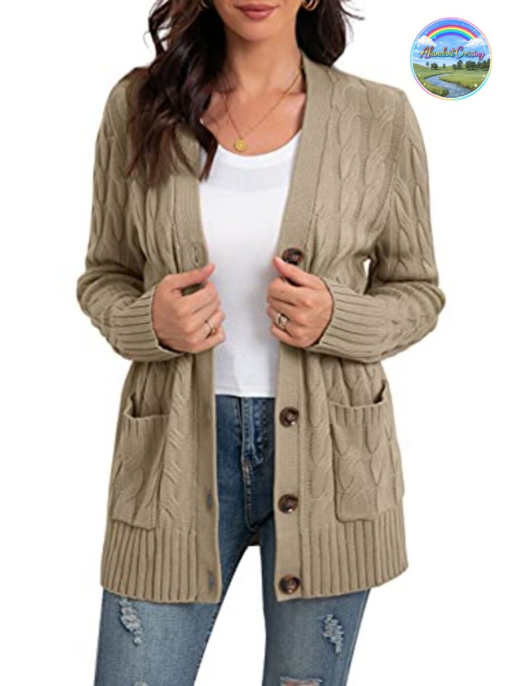 Women's Long Sleeve Cable Knit Cardigan with Pockets